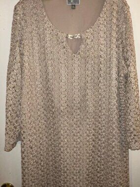 JM Collection Beige Embroidered Lace Overlay Top Size 2X